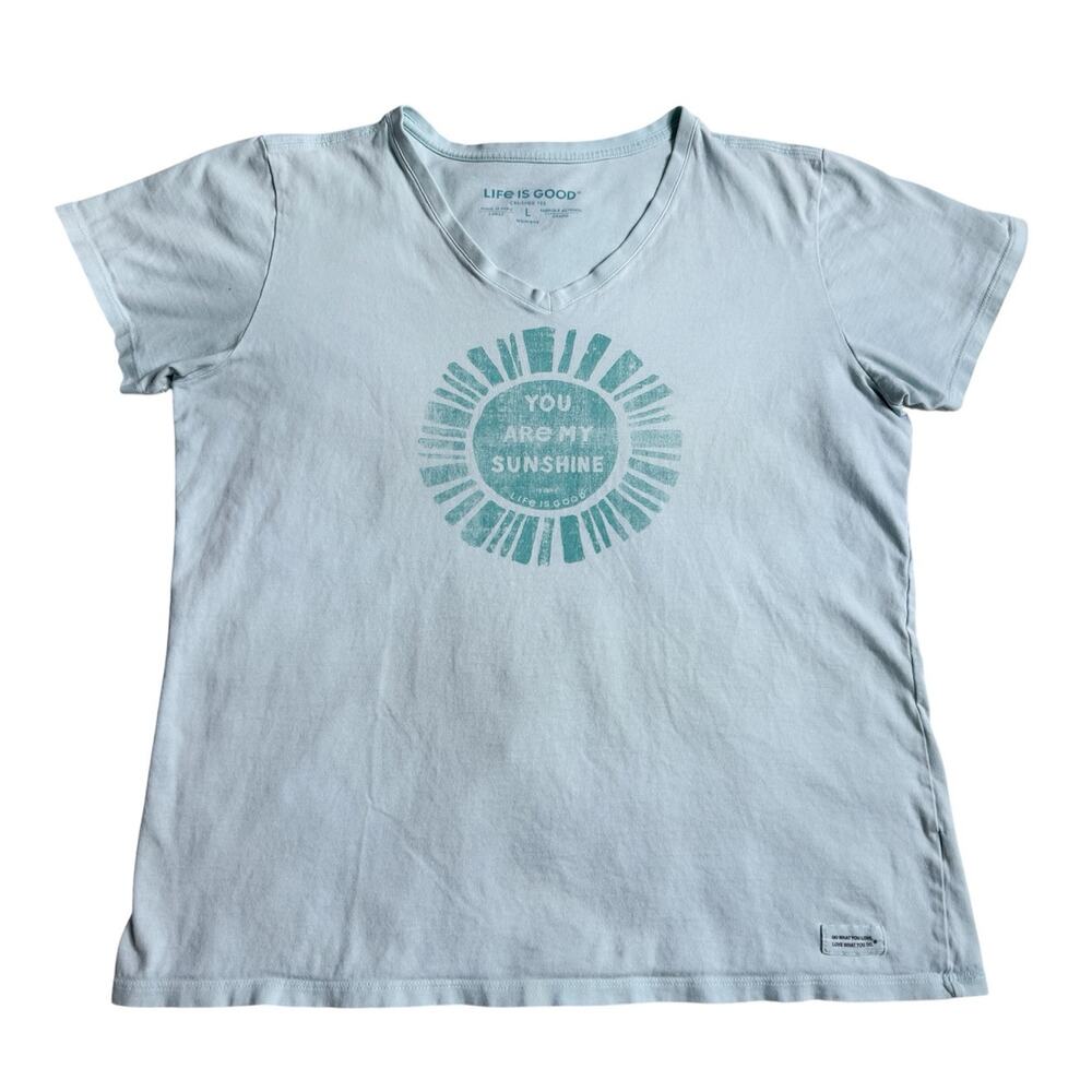 Life is Good Womens T-Shirt Crusher Tee V Neck You Are My Sunshine Light Blue